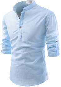 UniVibe Sky Blue Color Lilen Designer Kurta Style Shirts For Men's
