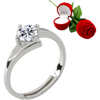 Silver Plated Adjustable Ring with 1 Piece Red Rose Gift Box  for Girls and women