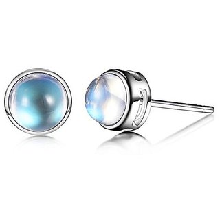                       CEYLONMINE- Natural & Beautiful Stud Silver White Moonstone Stud Earrings For Women & Men                                              