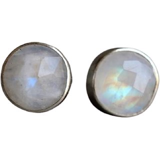                       CEYLONMINE- Natural & Beautiful Stud Silver White Moonstone Stud Earrings For Women & Men                                              