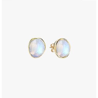                       CEYLONMINE- Original & Certified Moonstone Stud Gold Plated Earrings For Women & Girls                                              