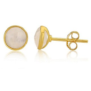                       CEYLONMINE- Original & Certified Moonstone Stud Gold Plated Earrings For Women & Girls                                              