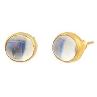                       CEYLONMINE-Moonstone Stud Earrings Natural Gemstone Stud Gold Plated Earrings                                              