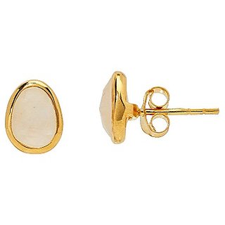                       CEYLONMINE-Moonstone Stud Earrings Natural Gemstone Stud Gold plated Earrings                                              