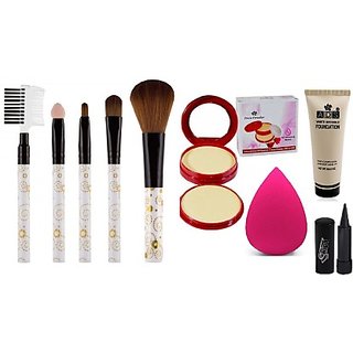 SWIPA Makeup Combo(5Pcs Makeup Brush,2in1 Compact Powder,Face Puff,Foundation(60ml)