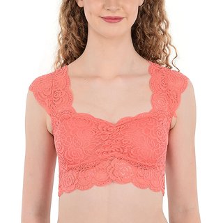 Kiwee Fashion Women's Net Bustier Saree Blouse Seamless Padded (Removable Pads) Non Wired