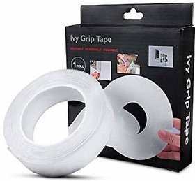 EXCLUSIVE IVYGrip Mg-3m/9.8 ft Secure Anything, Double Sided Reusable Sticky Strips Tape, Transparent