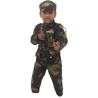Buy Multicolour Cotton Blend Indian Army Fancy Dress For Kids