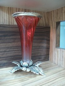 red white metal flower pot
