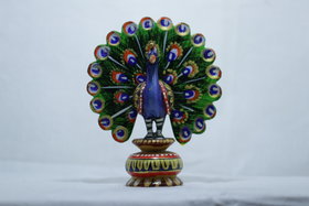 wooden peacock showpiece