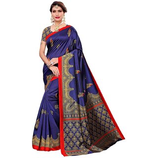 SVB Blue Printed Mysore Silk With Blouse Saree