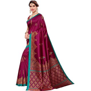 SVB Magenta Printed Mysore Silk With Blouse Saree SVB Magenta Printed Mysore Silk With Blouse Saree