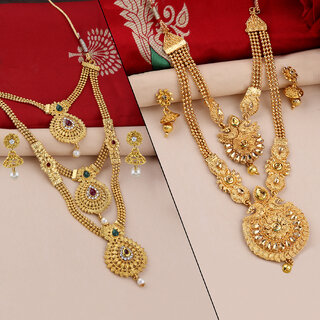 Rajwadi Gold Plated Brass Necklace Set With Jhumka earring – Look Ethnic