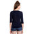Popster Navy Blue Solid Cotton Round Neck Slim Fit 3/4 Sleeve Womens T-Shirt