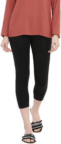 Bitz Organic Cotton Capri Leggings- Premium 4 Way Stretch Soft Fabric-Black beauty