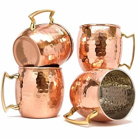 Set Of 4 Copper Moscow Mules Mug 560 ML Inside Nickel Hammered