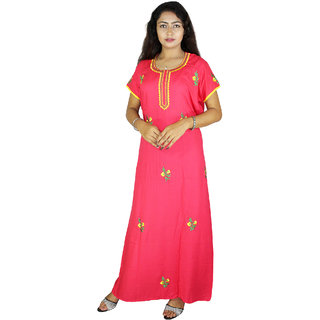                       Riyashree women's Cotton Embroidery Nighty Tomato Red Free Size                                              