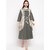 Alposh Women Grey  Off-White Striped Fit And Flare Dress With Overcoat