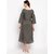 Alposh Women Grey  Off-White Striped Fit And Flare Dress With Overcoat