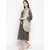 Alposh Women Grey  Off-White Striped Fit And Flare Dress With Overcoat