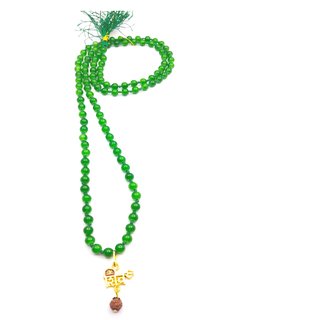 Raviour Lifestyle Lord Shiv Mahakal Mahadev Bholenath Trishul Pendant With Green Hakik Agate 108 beads Mala