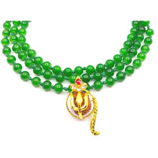 Raviour Lifestyle Rudraksh Mahadev Trishul Ganesh Pendant With Green Hakik Agate 108 beads Mala