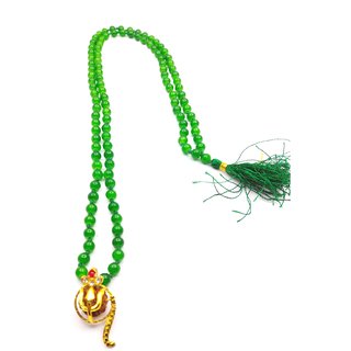 Raviour Lifestyle Rudraksh Mahadev Trishul Ganesh Pendant With Green Hakik Agate 108 beads Mala