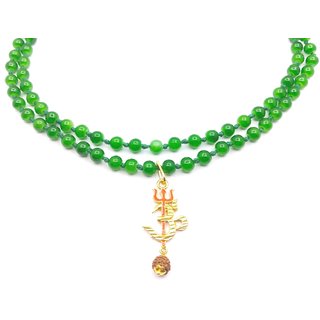Raviour Lifestyle Om Shiv Mahakal Trishul With Rudraksha Pendant With Green Hakik Agate 108 beads Mala