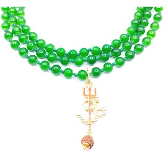 Raviour Lifestyle Om Shiv Mahakal Trishul With Rudraksha Pendant With Green Hakik Agate 108 beads Mala