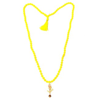 Raviour Lifestyle Om Shiv Mahakal Trishul With Rudraksha Pendant With Yellow Hakik Agate 108 beads Mala