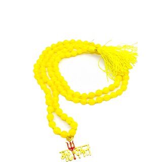 Raviour Lifestyle Lord Shiv Mahakal Bholenath Trishul Pendant With Yellow Hakik Agate 108 beads Mala