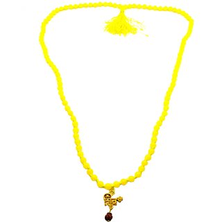Raviour Lifestyle Lord Shiv Mahakal Mahadev Bholenath Trishul Pendant With Yellow Hakik Agate 108 beads Mala