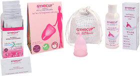 Gynocup Combo Menstrual Cup, Wash 100ml  Wipes 10-Set (Pack of 1) (Pink) (Small)