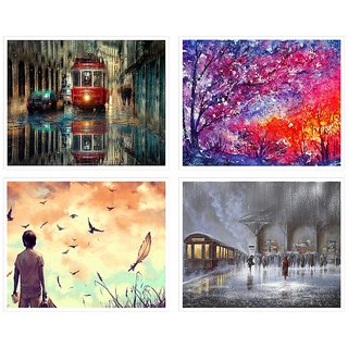                       Painting Art Posters Wall Decoration(12 in x 18 in Size)51 Multicolour, Set of 4                                              