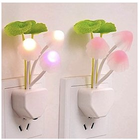 (Pack 0f 2) 3D LED Night Lamp with Plug Smart Sensor auto On/Off Bulbs Nature Illumination Decoration Mushroom Shape