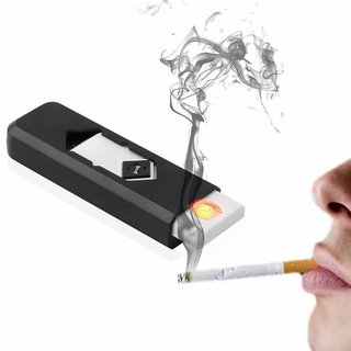 NITLOK Electronic USB Windproof Rechargeable Cigarette Lighter (Black/White)