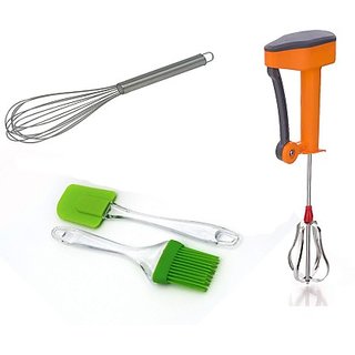 combo ofhand blender with spatula set Kitchen Combo of Power-Free Hand Blender, Silicone Basting, Spatula Brush