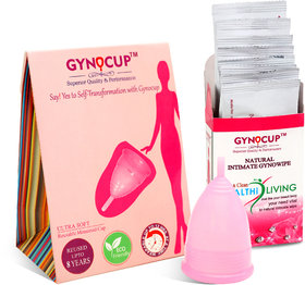 Gynocup Combo Menstrual Cup   Wipes 10-Set (Pack of 1) For Women Safe, Easy-To-Use (Medium)