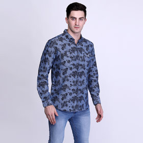 Eagle Reign Denim Printed Cotton Full Collar Slim Fit Shirt For Men