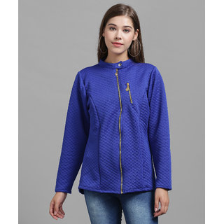                       Raabta Royal Blue Geometric Design Quilted Jacket                                              
