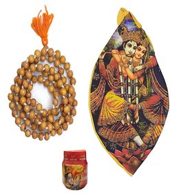 Spherulemuster Tulsi Mala (8mm) Beads with Gomukhi Jholi (Digital Print) and Ashtgandh Chandan Tika