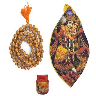Spherulemuster Tulsi Mala (8mm) Beads with Gomukhi Jholi (Digital Print) and Ashtgandh Chandan Tika