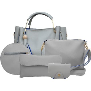 Buy Set Of 5 Grey PU Handbag For Women by Threadstone Online