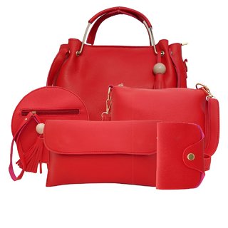 Threadstone set of 5 women stylist latest PU Handbag Red