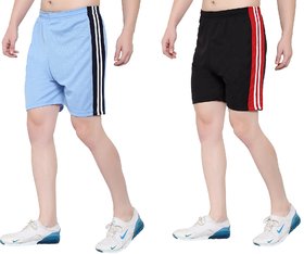 OORA Unisex Free Size Sports Short (Pack of 2, Black, Sky, Free Size- 28 to 34 Inch)