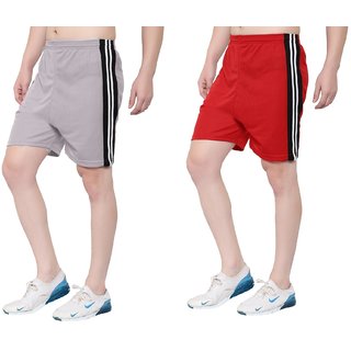 OORA Men's Gym Sports Short (Pack of 2, Red, Grey, Free Size- 28 to 34 Inch)