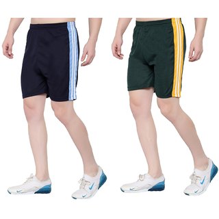 OORA Men's Sports Short for Gym (Pack of 2, Green, Navy, Free Size- 28 to 34 Inch)