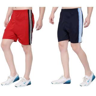 OORA Unisex Free Size Sports Short (Pack of 2, Navy, Red, Free Size- 28 to 34 Inch)