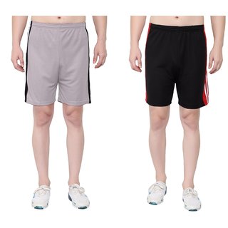 OORA Unisex Polyester Sports Shorts (Pack of 2, Grey, Black, Free Size- 28 to 34 Inch)