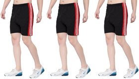 OORA Men & Women Non-Cotton Sports Gym Shorts (Pack of 3, Black, Black, Black, Free Size- 28 to 34 Inch)